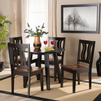 Baxton Studio Anesa-Dark Brown/Walnut-5PC Dining Set Anesa Modern and Contemporary Transitional Two-Tone Dark Brown and Walnut Brown Finished Wood 5-Piece Dining Set